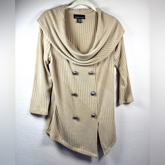 Frank Lyman Ribbed Drape Cowl Neck Double Breasted Tunic Top Tan Size 12 - Picture 6 of 6
